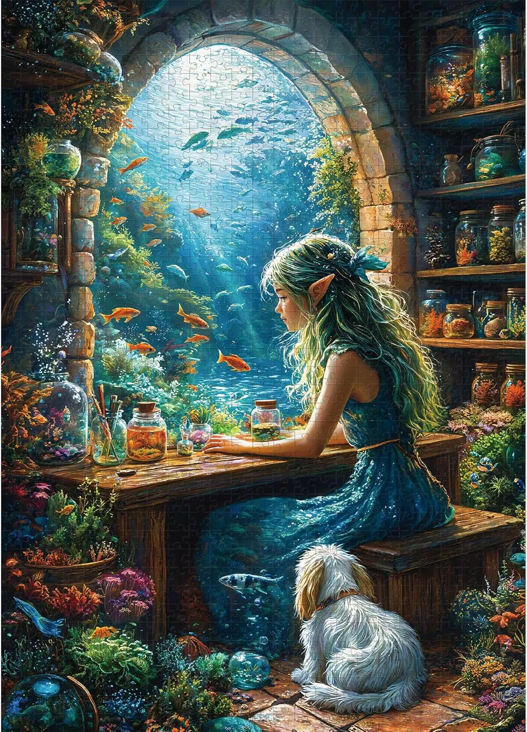 Puzzles for Adults 1000 Pieces, Ocean Sea Girl Fantasy Puzzle for Adults, Hard Jigsaw Fairy Puzzles with Letters on Back, 1000 Piece Adult Puzzle with Fish & Coral for Gift, 27.6" X 20.5" 1:1 Poster