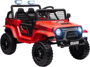 Qaba 12V Ride on Truck, Battery Powered Kids Electric Car with Parent Remote, 4 Suspension Wheels, 3 MPH Max Speed, Music, Horn & LED Lights for Ages 3-6 Years Old, Red