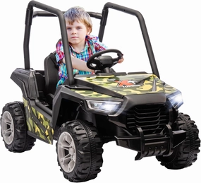 Qaba 12V Electric UTV for Kids, Battery Powered Ride on Car with Remote Control, Spring Suspension, Soft Start, Music, LED Light, Safety Belt, 3 Speed, Kid's Electric Vehicle for 3-6 Years, Camouflage