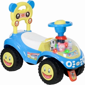 Qaba Toddler Push Car, Foot to Floor Ride on Toy with Horn, Light, Music, Steering Wheel, Anti-Over-Backwards Device & Under Seat Storage, Baby Sliding Car for Boys Girls 18-36 Months, Blue