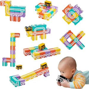 QBI Magnetic Blocks STEM Toys for Toddlers Aged 1  Year Old Boys & Girls｜3D Colorful Magnetic Building Blocks with School Bus｜Magnet Block for Kids｜Educational & Montessori Preschool Kids Toy (13PCS)