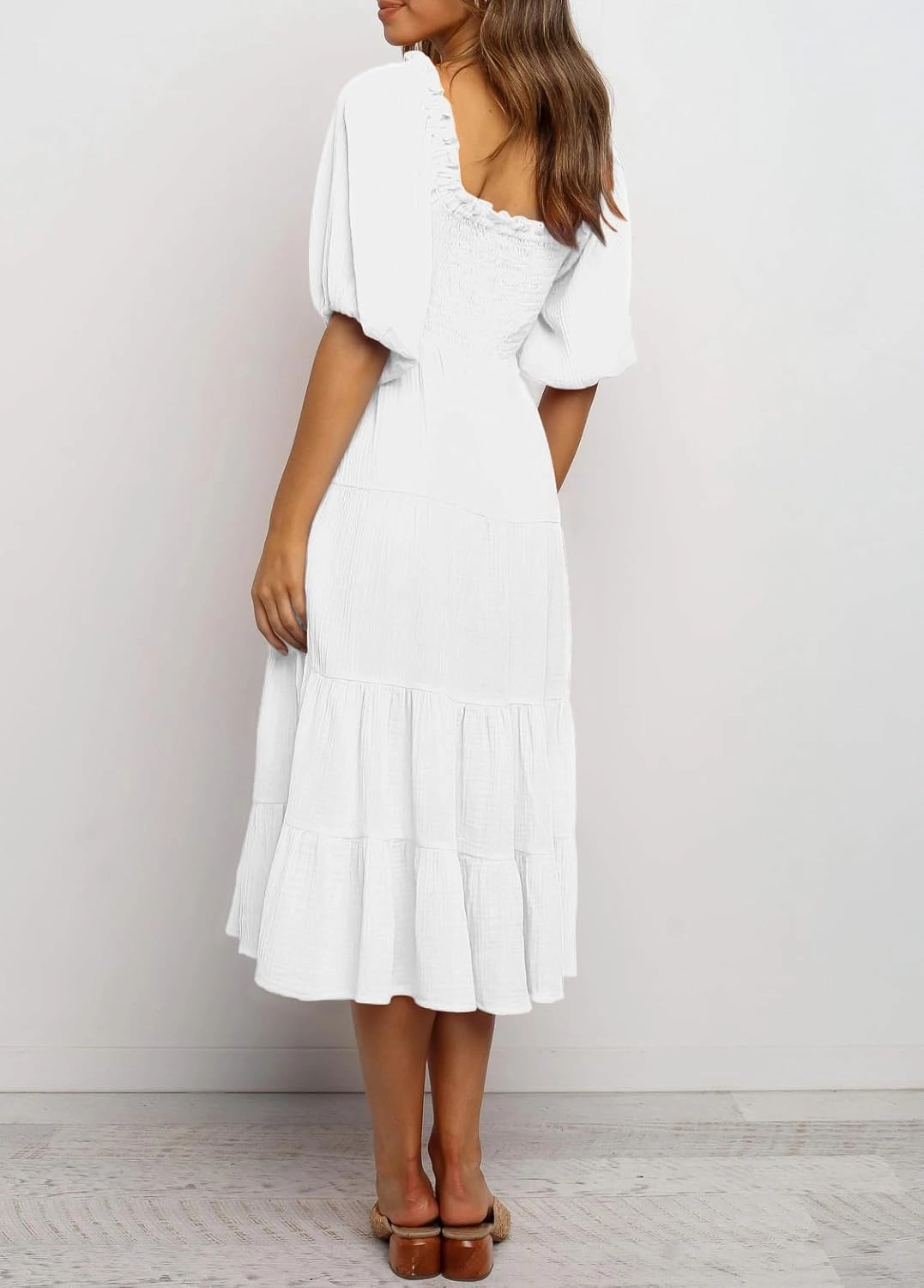 R.Vivimos Women's Summer Cotton Lantern Sleeves Ruffled Off Shoulder A-Line Midi Dresses