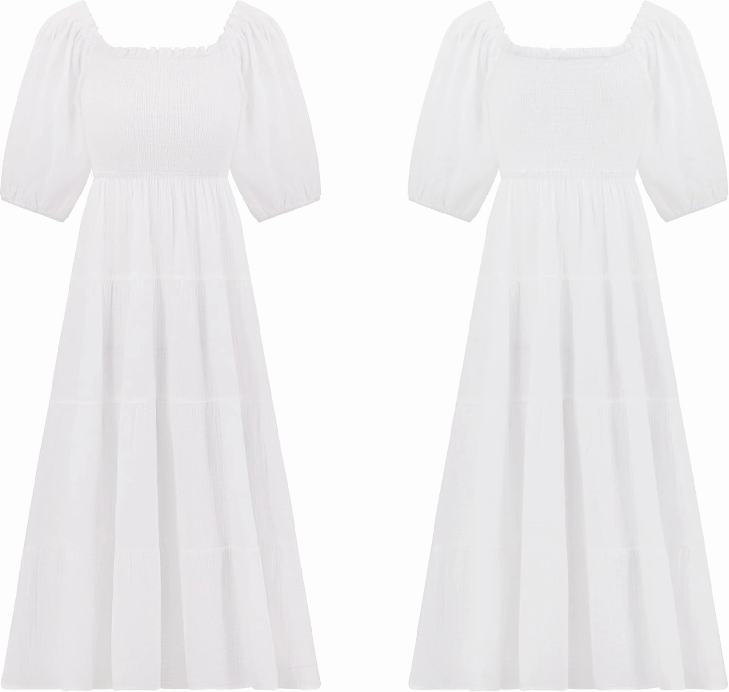 R.Vivimos Women's Summer Cotton Lantern Sleeves Ruffled Off Shoulder A-Line Midi Dresses
