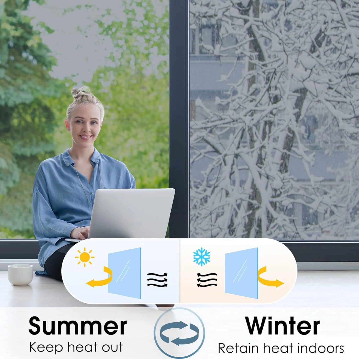 rabbitgoo One Way Window Film Daytime Privacy Mirror Window Tint for Home Office, Heat Control Sun Blocking Anti UV Reflective Tinting Film Glass Window & Door Covering, 23.6 Inch X 13.1 Feet, Silver