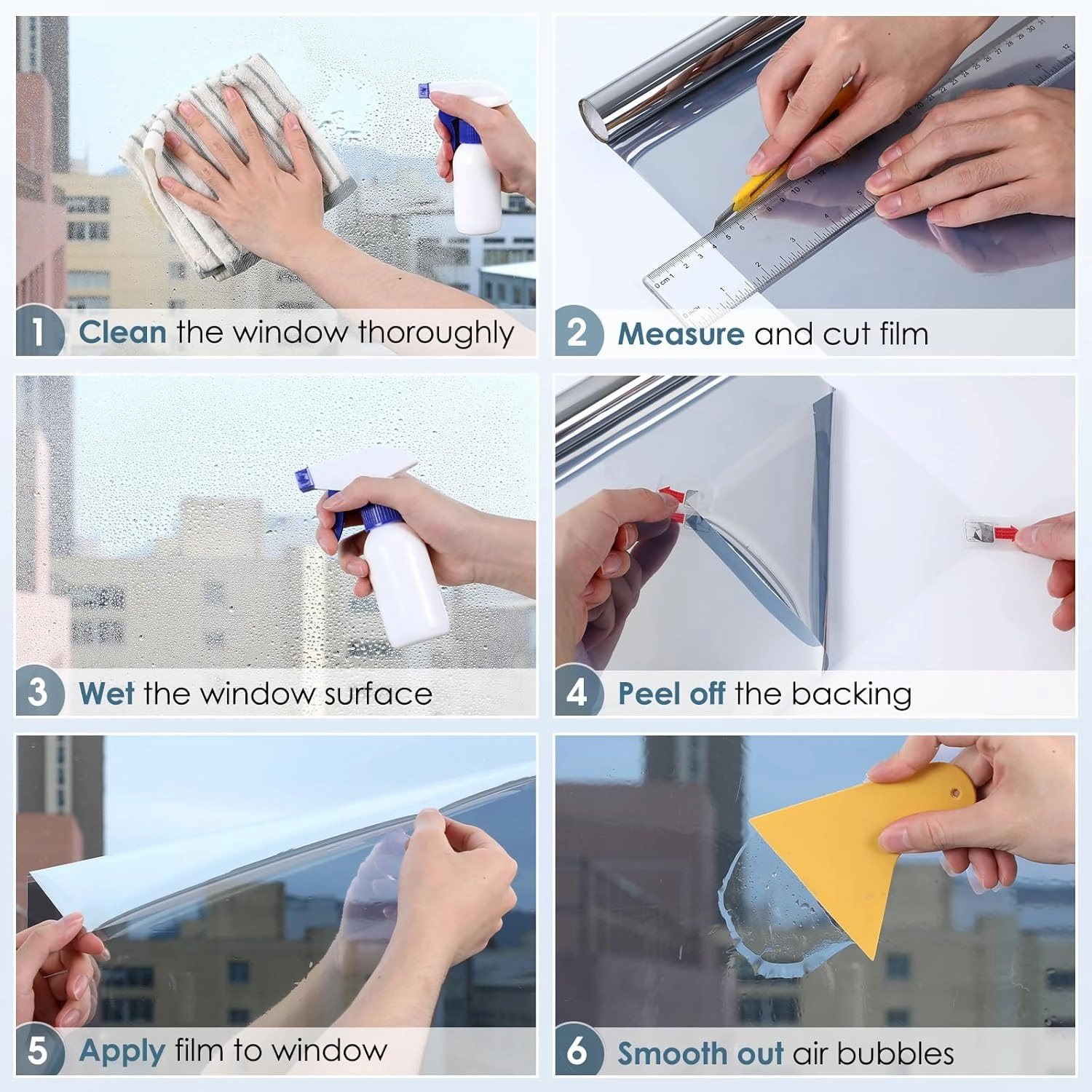 rabbitgoo One Way Window Film Daytime Privacy Mirror Window Tint for Home Office, Heat Control Sun Blocking Anti UV Reflective Tinting Film Glass Window & Door Covering, 23.6 Inch X 13.1 Feet, Silver