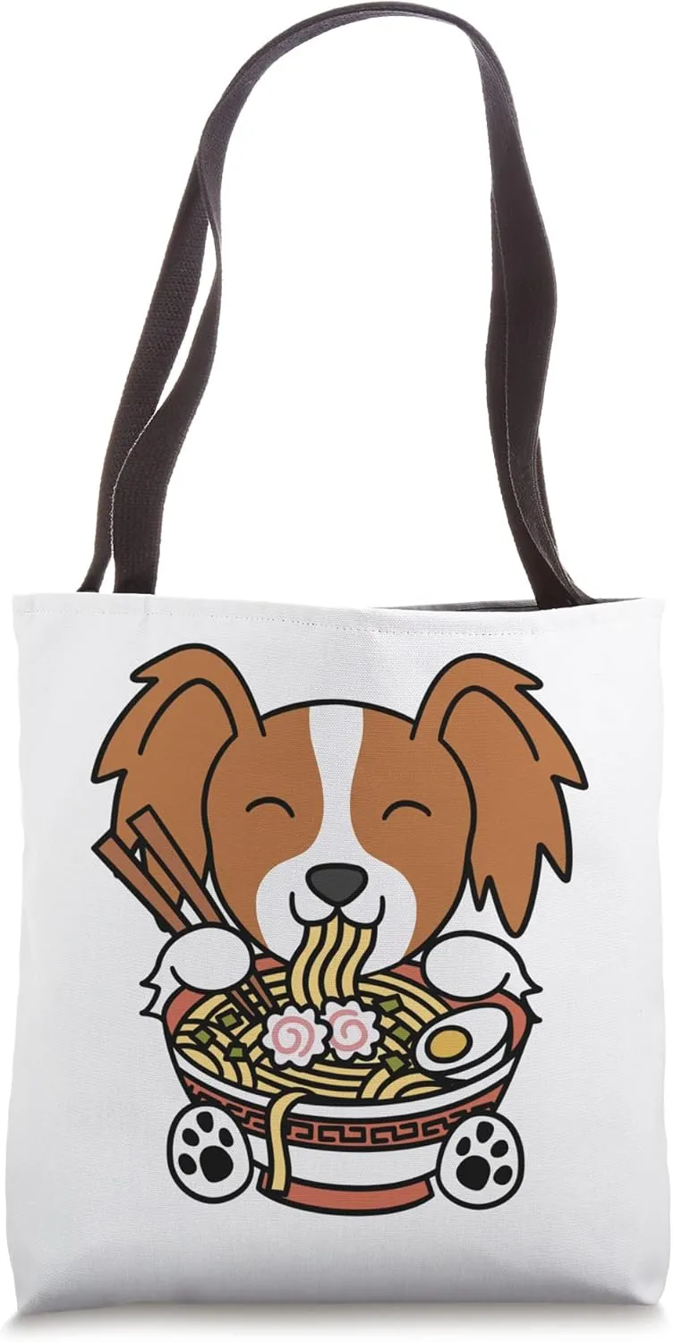 Ramen Noodles Papillon Dog Tote Bag