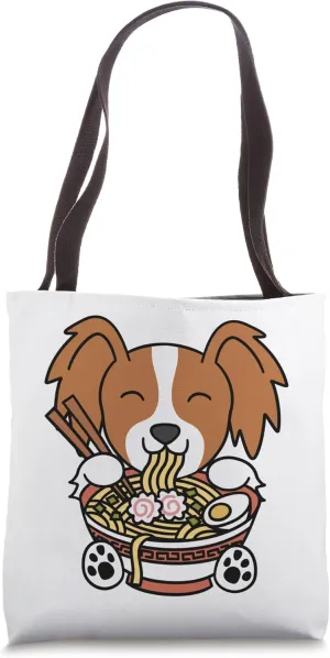 Ramen Noodles Papillon Dog Tote Bag