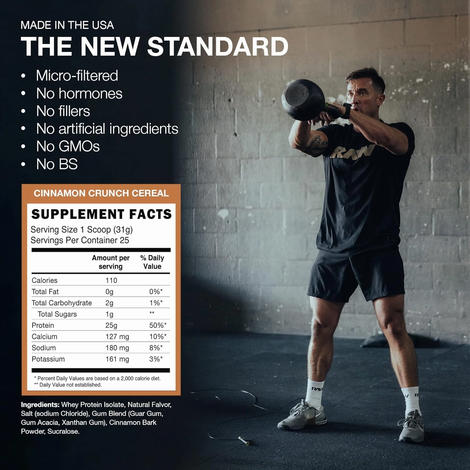 RAW Whey Isolate Protein Powder, Cinnamon Crunch (CBUM Itholate Protein) - 100% Grass-Fed Sports Nutrition Powder for Muscle Growth & Recovery - Low-Fat, Low Carb, Naturally Flavored - 25 Servings