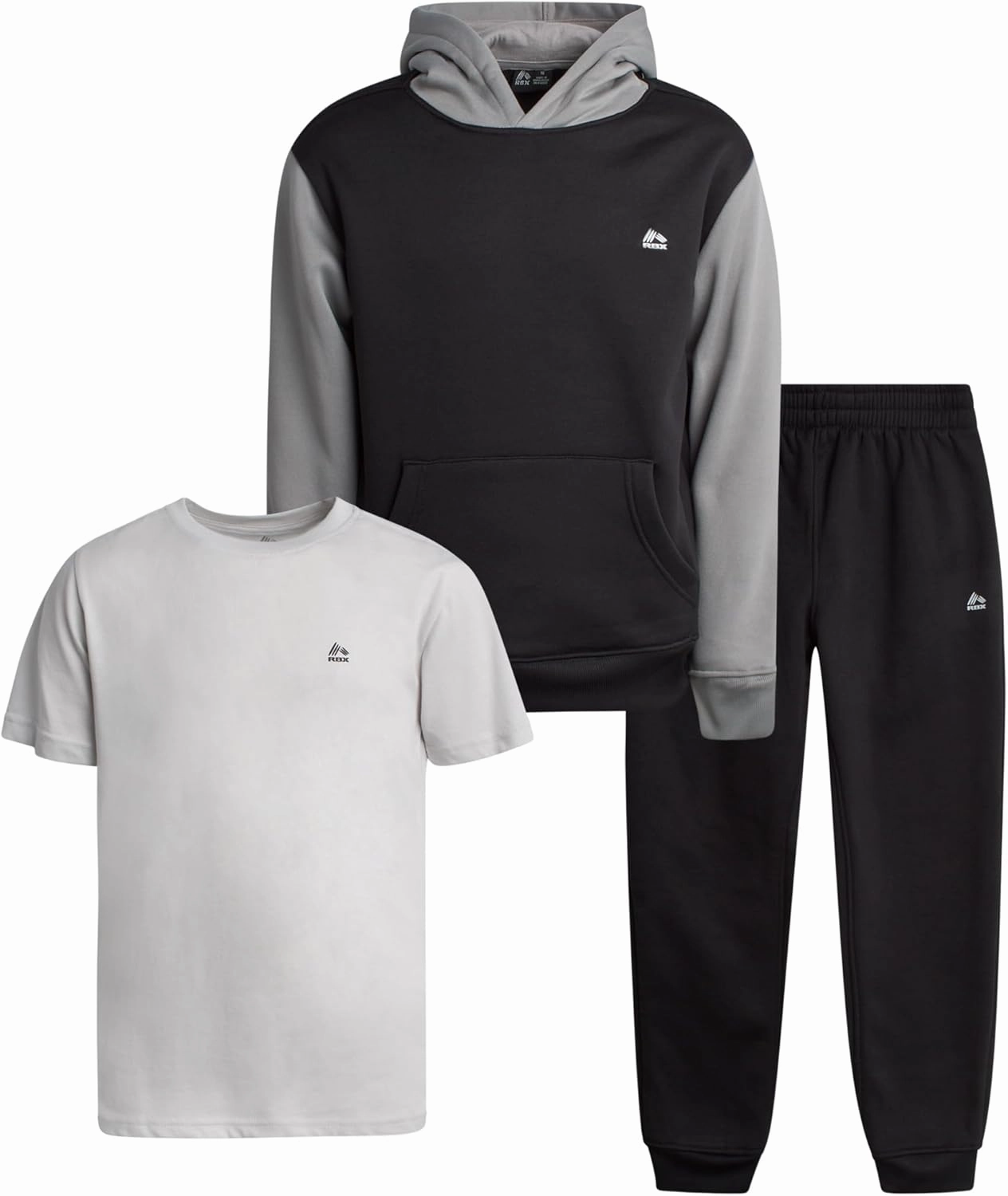 RBX Boys Active Jogger Set - 3 Piece Performance Fleece Sweatshirt, Jogger Sweatpants, T-Shirt - Activewear for Boys (2T-12)