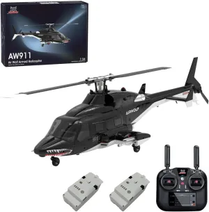 RC Brushless Helicopter-WOLFBUSH AW-911 Wolf 1/34 Scale 2.4G 9CH Flybarless RC Plane Model with 6G/3D Stunt Mode and GPS Positioning,Gift for Adults,2-Battery Version