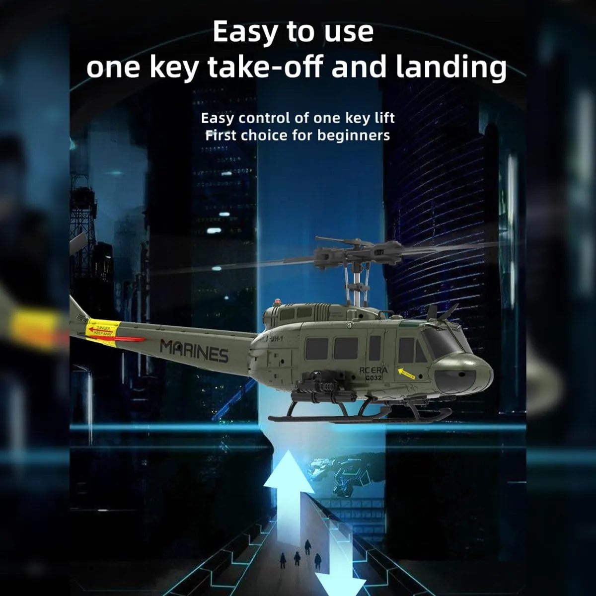 RC Helicopter for Adults, C032 1/48 Scale UH-1 Huey 2.4G 6CH Flybarless RC Helicopter with Intelligent Positioning System and Low-Voltage Alarm for Beginners (RTF Version)