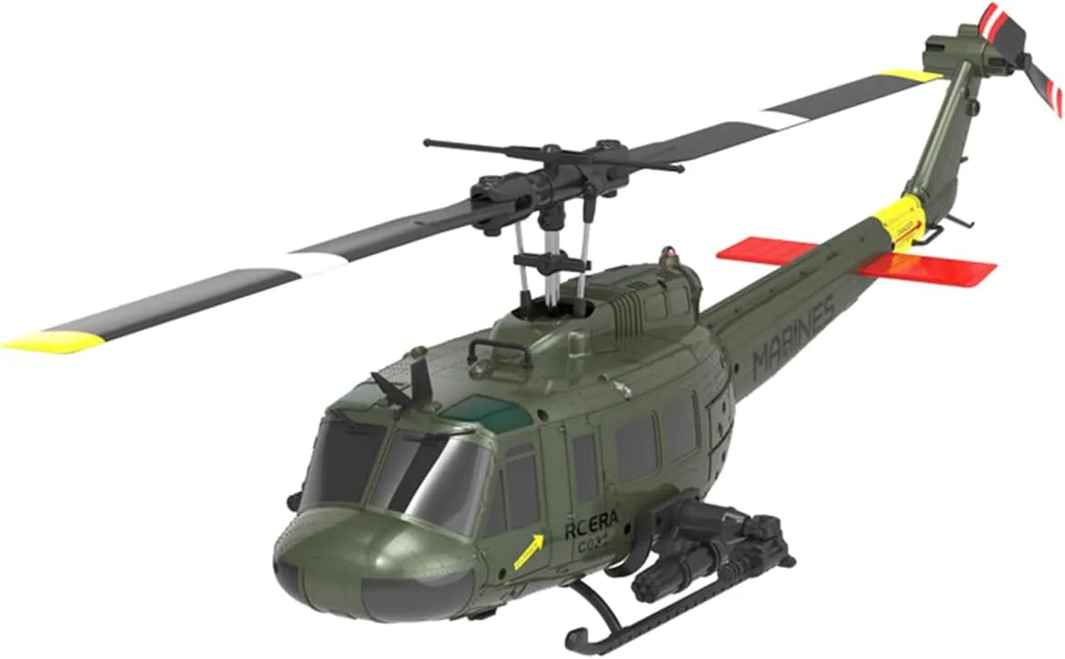 RC Helicopter for Adults, C032 1/48 Scale UH-1 Huey 2.4G 6CH Flybarless RC Helicopter with Intelligent Positioning System and Low-Voltage Alarm for Beginners (RTF Version)