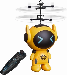 Rc Flying Robot Toys for 5 6 7 8-12 Years Old Boys Girls- Remote Control Helicopter Built-in LED Mini Drone Flying Toy for Kids & Adults Indoor Outdoor Games Birthday Gift, Yellow