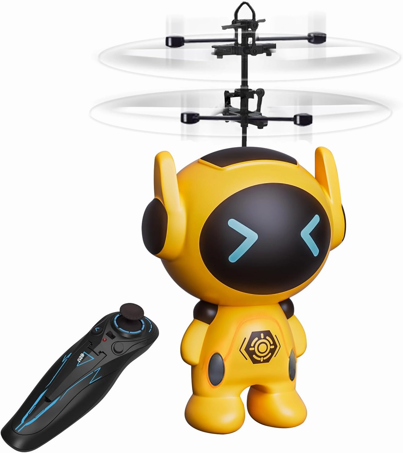 Rc Flying Robot Toys for 5 6 7 8-12 Years Old Boys Girls- Remote Control Helicopter Built-in LED Mini Drone Flying Toy for Kids & Adults Indoor Outdoor Games Birthday Gift, Yellow