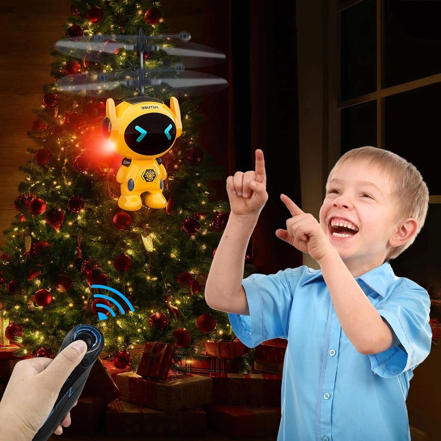 Rc Flying Robot Toys for 5 6 7 8-12 Years Old Boys Girls- Remote Control Helicopter Built-in LED Mini Drone Flying Toy for Kids & Adults Indoor Outdoor Games Birthday Gift, Yellow