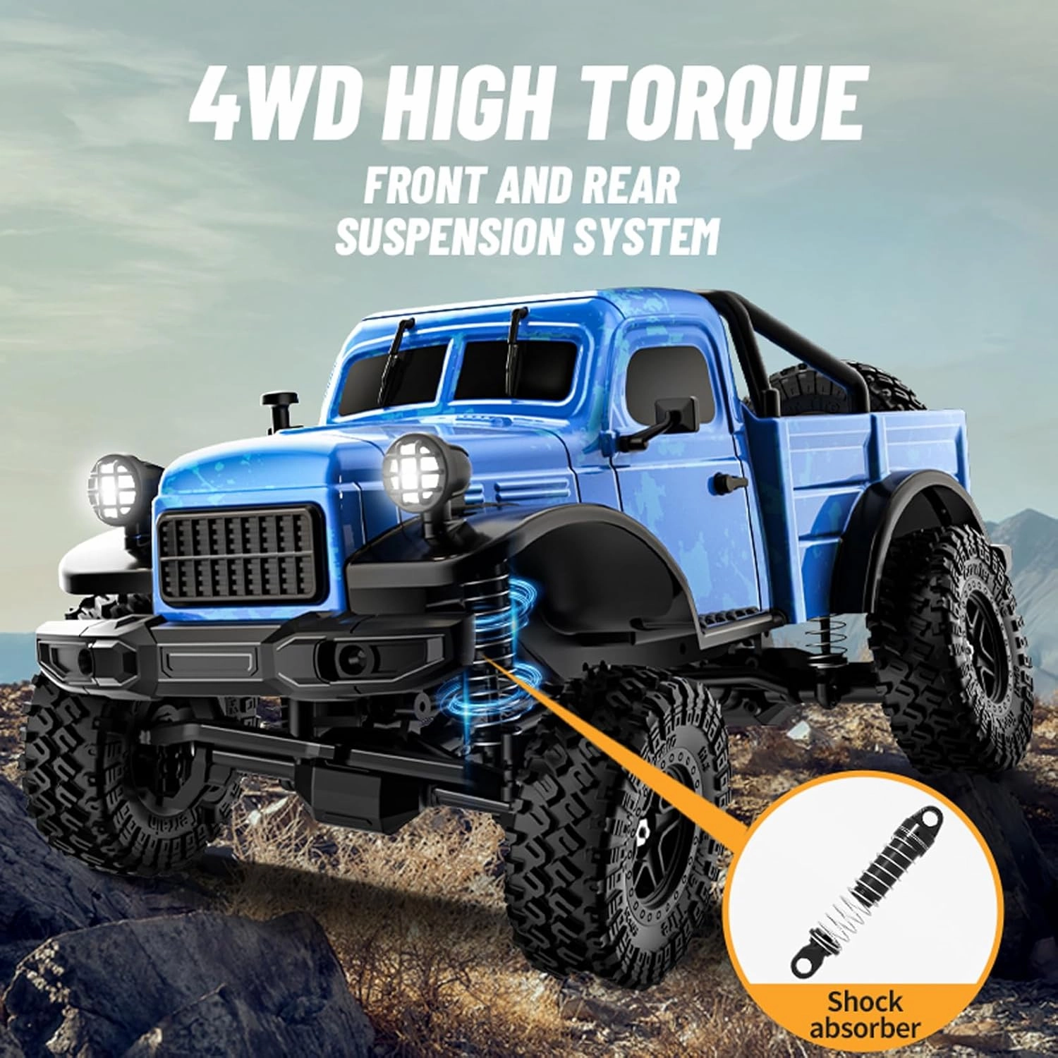RC Pickup Truck, C8813 Dodge Pickup, 1:18 Scale All Terrain Remote Control Crawler, 2.4 GHz 4WD Off-Road Rock Car with Alloy Frame, Shock Absorber, 45°Climbing Gifts for Kids Beginners