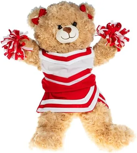 Red and White Cheerleader Outfit for 6-10 inch Stuffed Animals – Cheer Uniform Dress with Pom Poms – Plush Toy & Teddy Bear Clothes for Kids & Cheer Fans