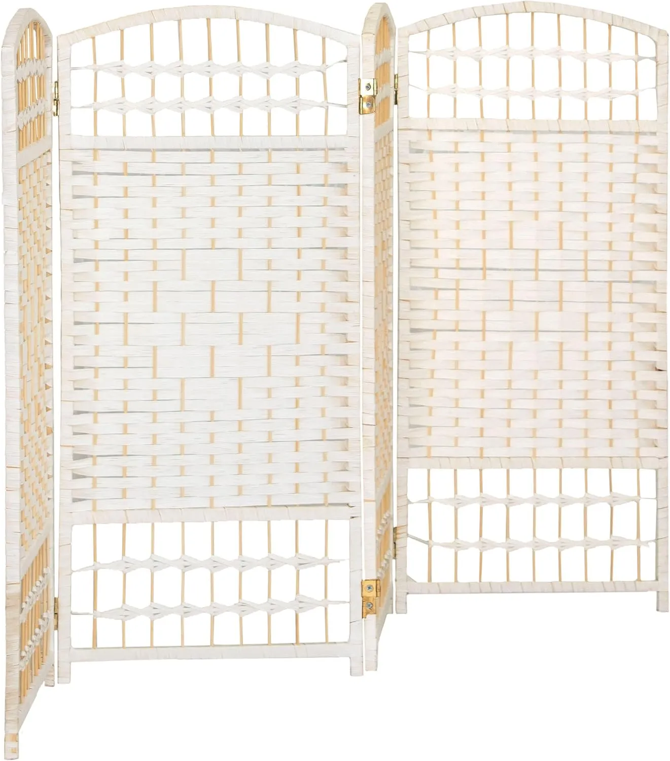 Red Lantern 3 ft. Short Fiber Weave Folding Screen - White - 4 Panels