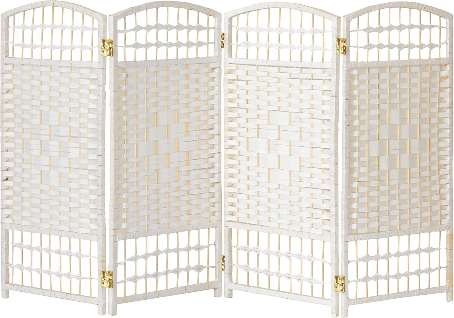 Red Lantern 3 ft. Short Fiber Weave Folding Screen - White - 4 Panels