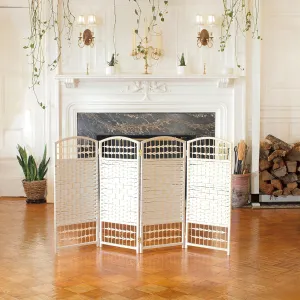 Red Lantern 3 ft. Short Fiber Weave Folding Screen - White - 4 Panels