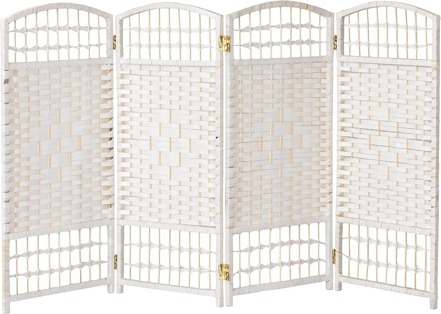 Red Lantern 3 ft. Short Fiber Weave Folding Screen - White - 4 Panels