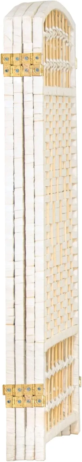 Red Lantern 3 ft. Short Fiber Weave Folding Screen - White - 4 Panels