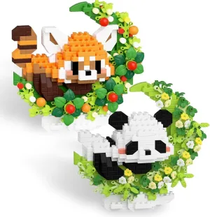 Red Panda 2 Pack Mini Block Building Animals, Toy Red Panda Lying on The Moon, Home Decor Micro Building Set for Kids Adult, Desk Ornaments Home Decor, Kids Small Gift for Birthday
