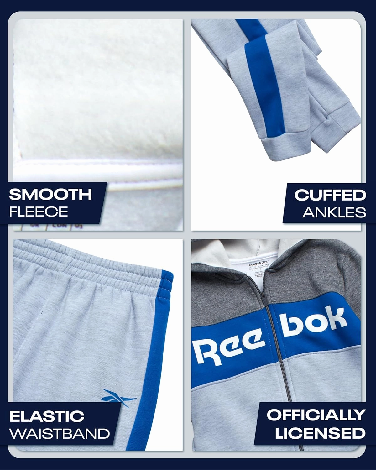 Reebok Boys' Active Sweatsuit - 2 Piece Performance Fleece Zip Hoodie Sweatshirt and Jogger Sweatpants - Activewear Set, 8-14