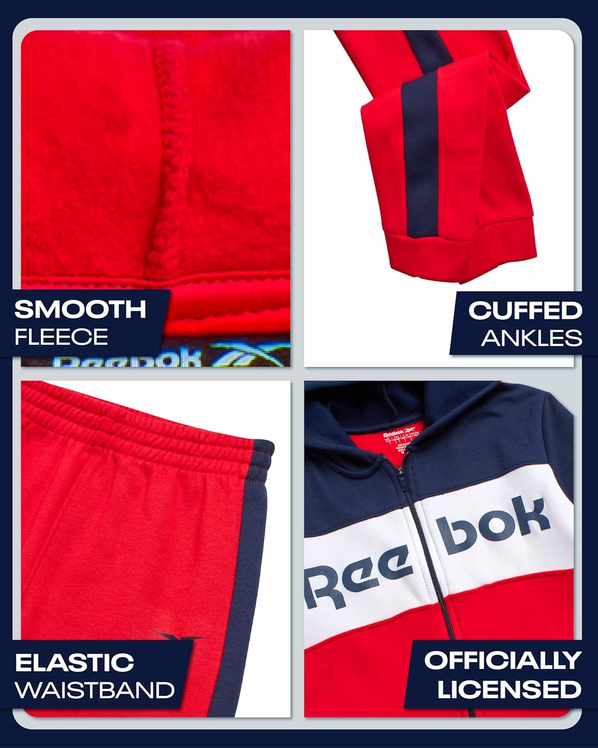 Reebok Boys' Active Sweatsuit - 2 Piece Performance Fleece Zip Hoodie Sweatshirt and Jogger Sweatpants - Activewear Set, 8-14