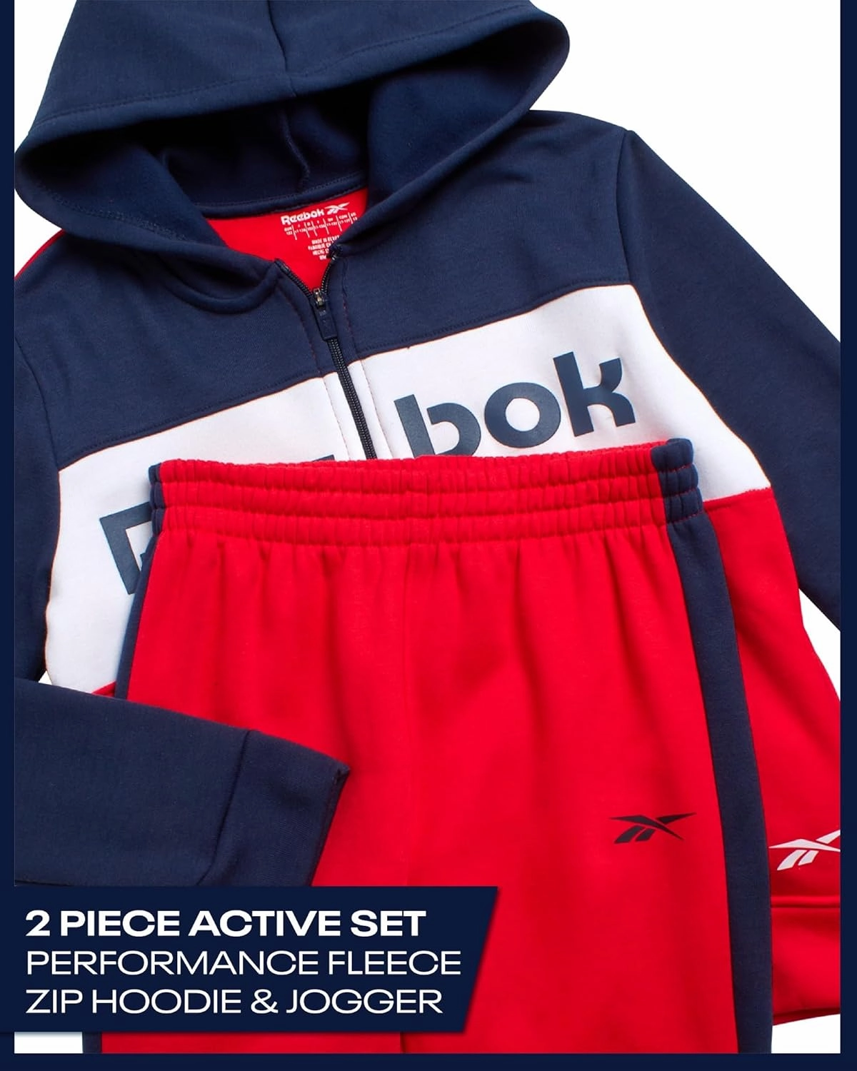 Reebok Boys' Active Sweatsuit - 2 Piece Performance Fleece Zip Hoodie Sweatshirt and Jogger Sweatpants - Activewear Set, 8-14