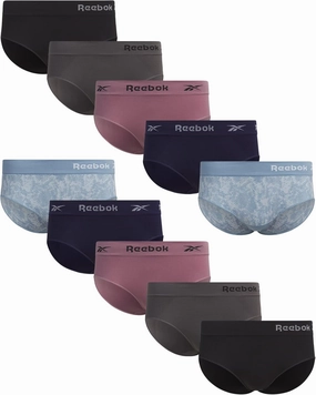 Reebok Hipster Panties for Women - 10 Pack Stretch Performance Seamless Underwear with Relaxed Tagless Waist (Sizes: S-XL)