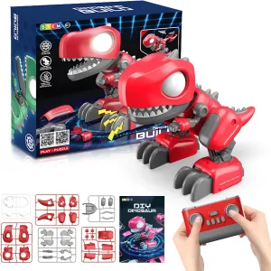 Remote Control Dinosaur, 2.4Ghz Robot Building Dinosaur Toy, RC Dinosaur with Walking and Gliding Mode, STEM Dinosaur Kit with Music, Realistic Roaring Sound, Kids Boys Girls Christmas Birthday Gift