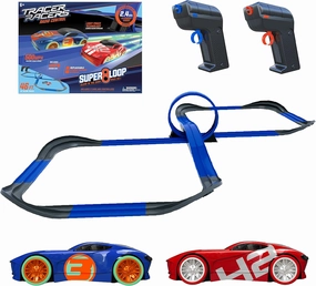 Remote Control Cordless Glow in The Dark High-Speed Super 8 Speedway Track Set with Two Cars for Dual Racing, Glow Blue