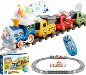 Remote Control Train Toy for Kids, Lighting & Music Train Set with Water Steam for 3-8 Boys Girls, Electric Train Set with Tracks Accessories, Birthday for Toddlers Age 4 5 6 7 8