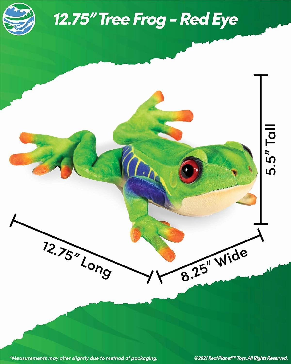 Reptile Plush Toy - Soft Cute Stuffed Animal Gift for Kids All Ages, Rainforest Garden Tree Frog Plushie, Christmas Birthday Gifts (Red Eye, 12.75") (12.75" Long)