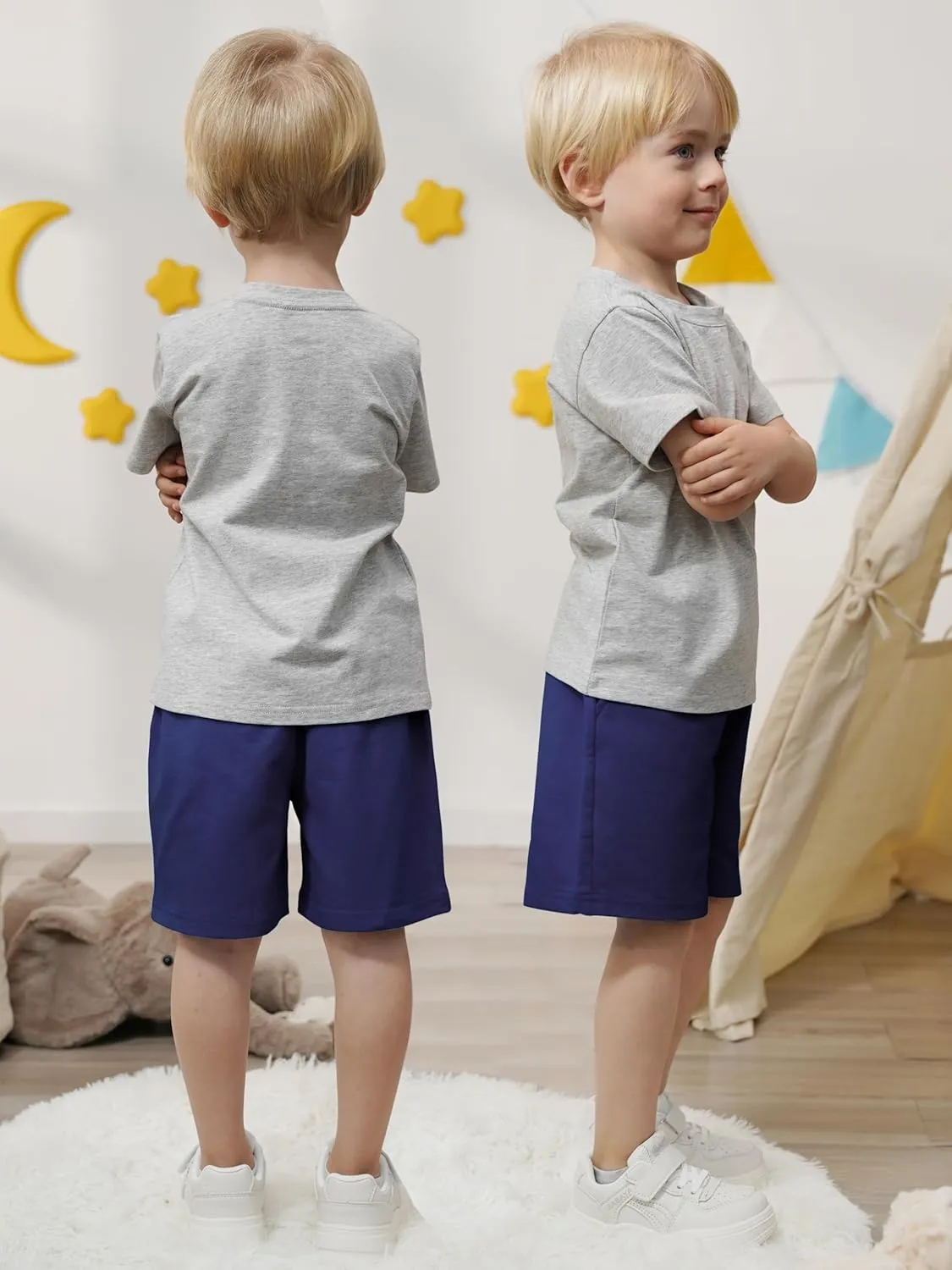 Resinta 4 Pack Toddler Boy Shorts Baby Boy Cotton Shorts Soft Casual Elastic Waist with Drawstring Boys Clothes for Summer