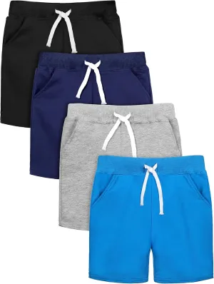Resinta 4 Pack Toddler Boy Shorts Baby Boy Cotton Shorts Soft Casual Elastic Waist with Drawstring Boys Clothes for Summer