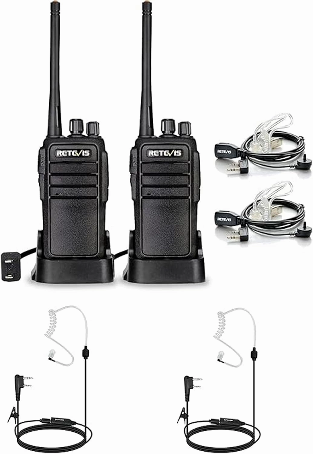 Retevis RT21 Walkie Talkies(2 Pack) with AI Active Noise Reduction Walkie Talkie Earpiece(2 Pack), with Earpiece and Mic Set, Adults Long Range 2 Way Radios, Portable FRS Two-Way Radios