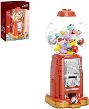 Retro Gumball Machine Building Kits, Gashapon Machine Clip Building Block Toy Vending Machine,Bonus 12 Micro Building Blocks and 12 Lucky Notes,Suitable for Collection and Gift Giving