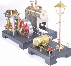 Retro Steam Engine Model Set, SE-01 Full Metal Beam Steam Engine with Horizontal Boiler   Functional Generator with Lamp Scene, Educational Science Decor for Adults - 84PCS