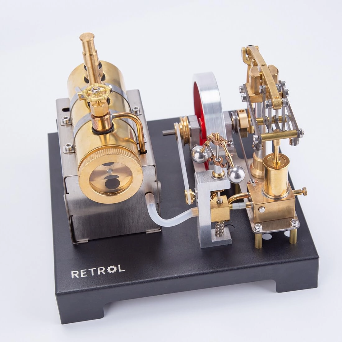 Retro Steam Engine Model Set, SE-01 Full Metal Beam Steam Engine with Horizontal Boiler   Functional Generator with Lamp Scene, Educational Science Decor for Adults - 84PCS