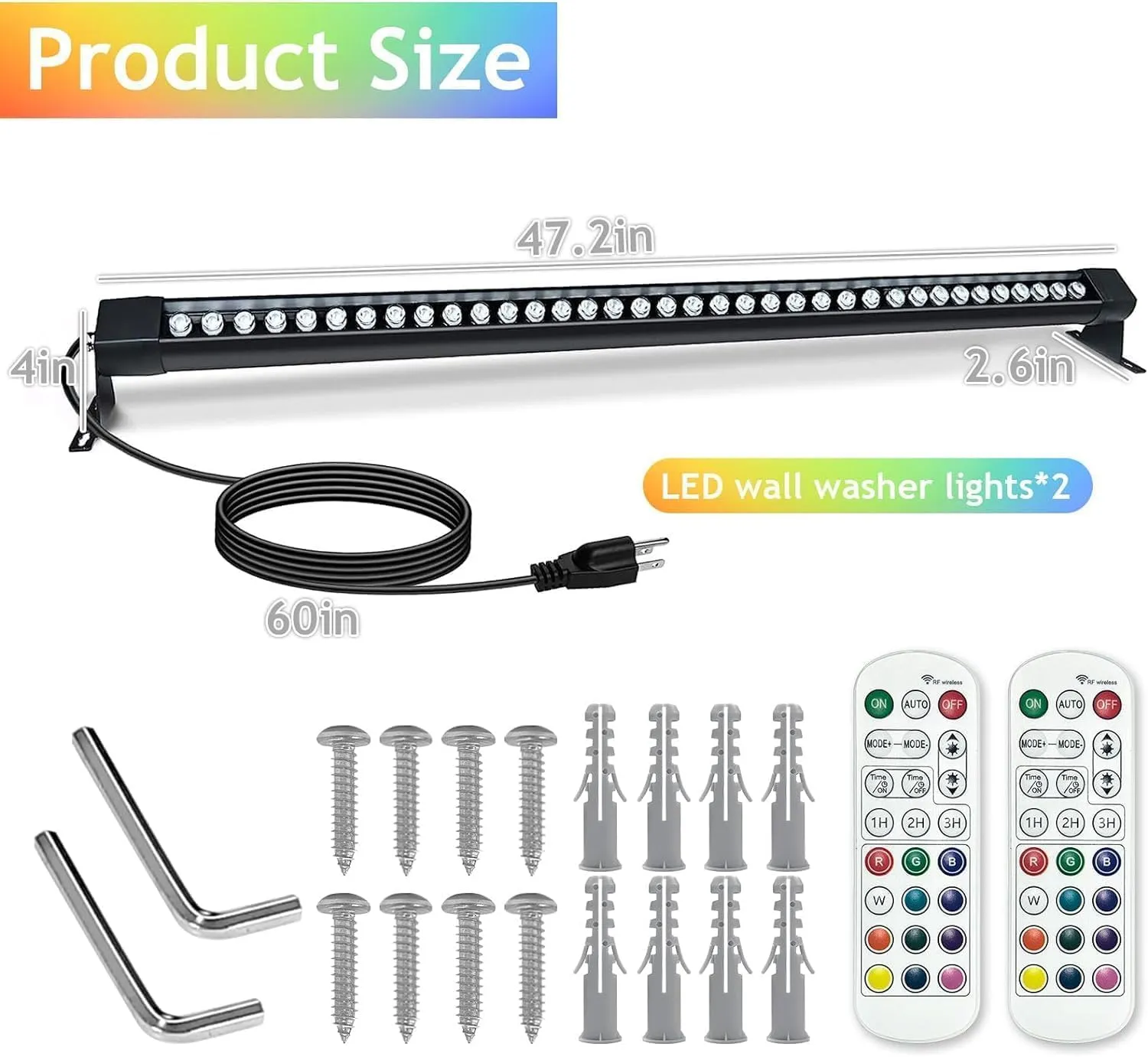 RGB Wall Washer Light, 72W 4FT Outdoor Wall Washer Light Bar, 120V Waterproof Dimmable with Controller, Plug-in LED Wall Washer Light for Building Landscape Garden Commercial, 1 Pack