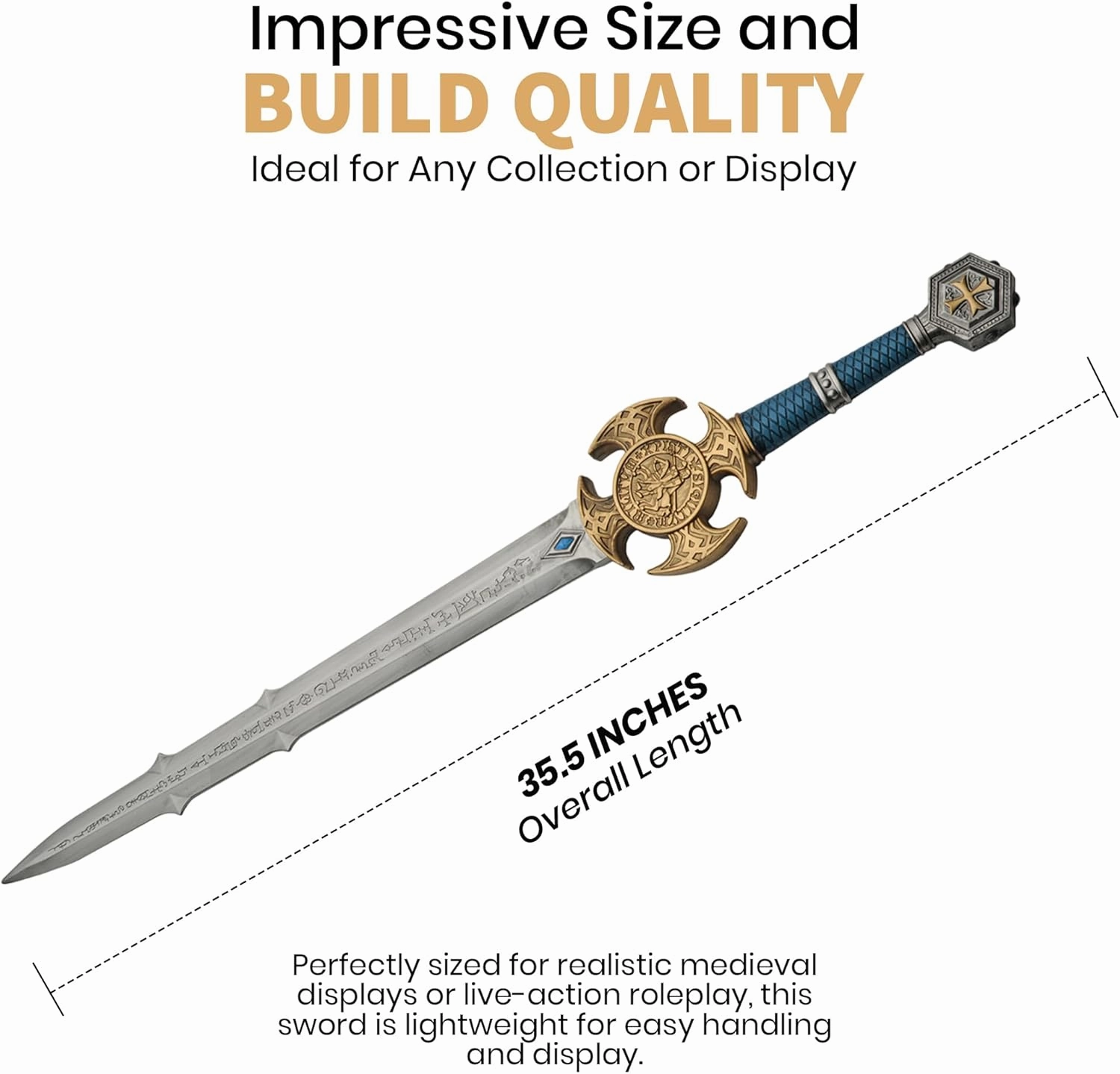 Rite Edge 35.5'' Medieval Foam Sword_ Knights Templar Sword for Cosplay, LARP, Halloween, and Practice – Fantasy Sword Foam Swords for Adults and Safe Play Sword for Kids