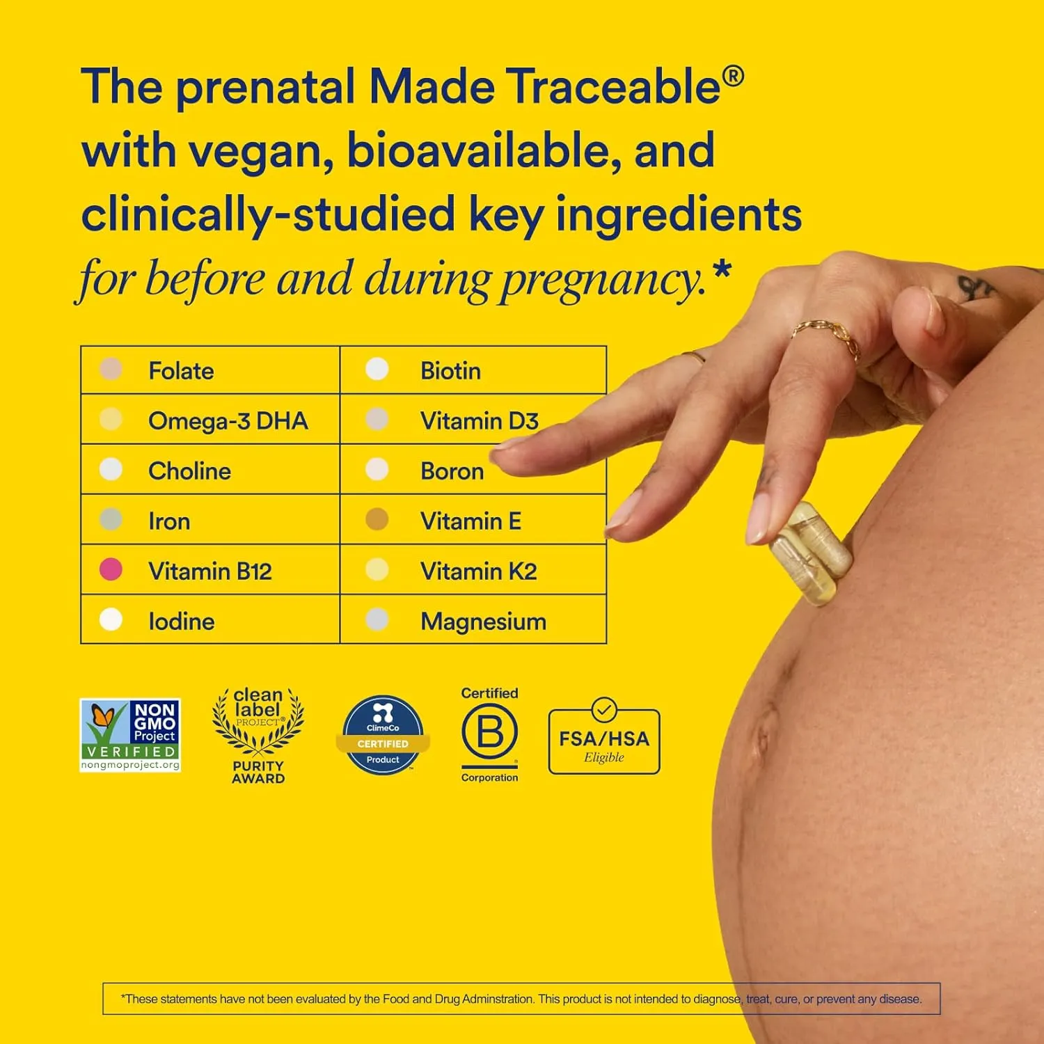 Ritual Essential for Women Prenatal Multivitamin: Folate & Choline for Neural Tube Support, Omega-3 DHA for Fetal Brain Development, Iron, Calcium-Helper D3 & K2, Non-GMO, Vegan, Citrus, 30 Days
