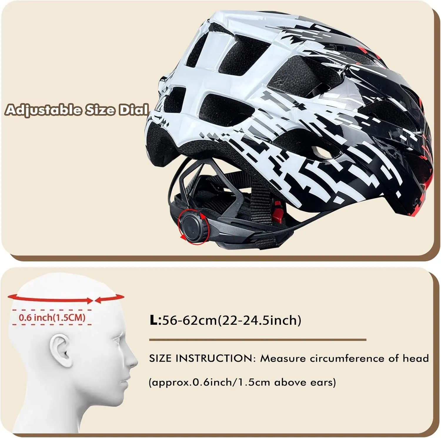 Road Bike Helmet Adult Men & Women, Adjustable Lightweight Design (22-24.5 Inches) - Vented, Removable Visor & Reflective White, for Day and Night Commuting & Sports | CPSC Certified