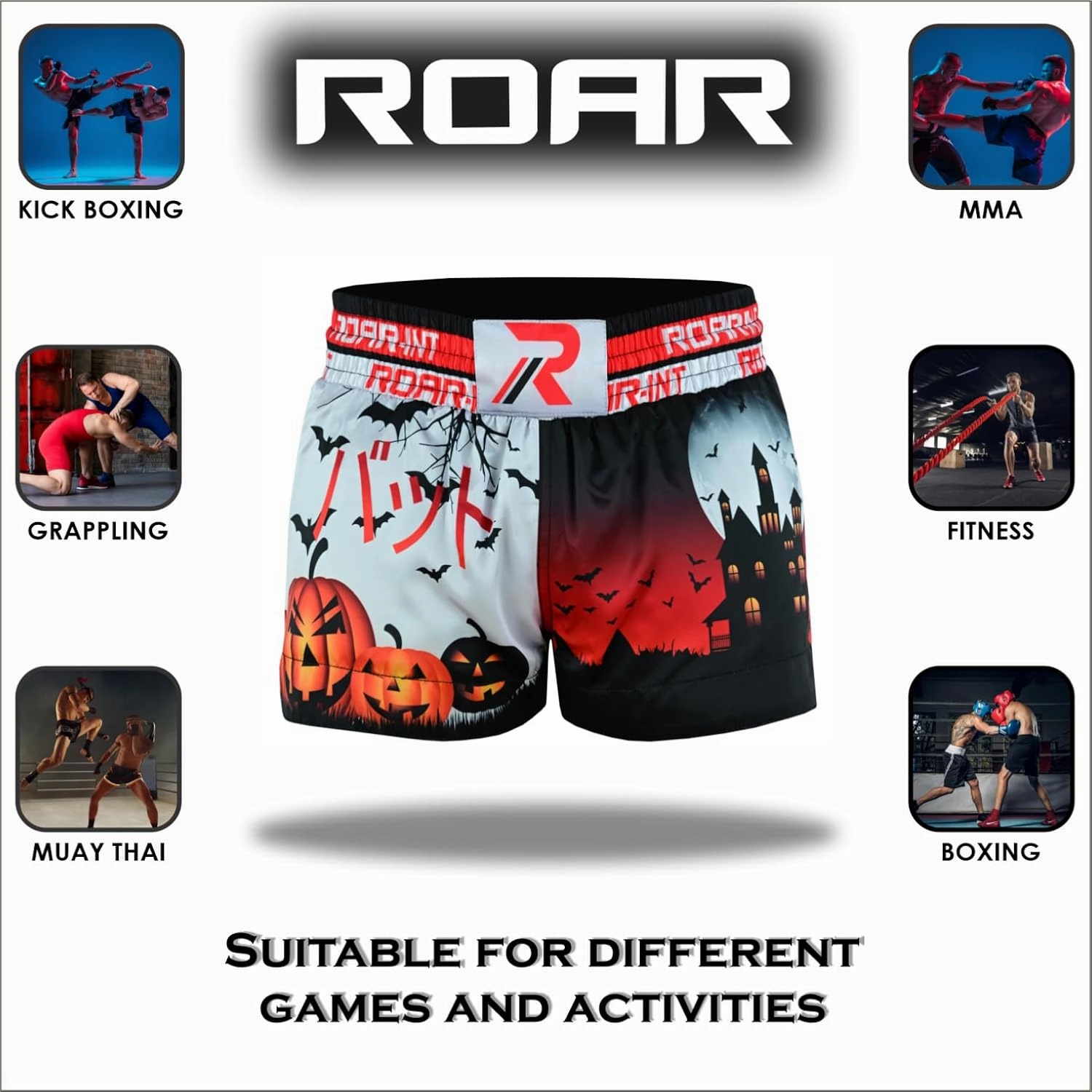 ROAR-INT Kid's Muay Thai Shorts Martial Arts MMA Kickboxing Shorts for Boys Girls Boxing Trunks Shorts