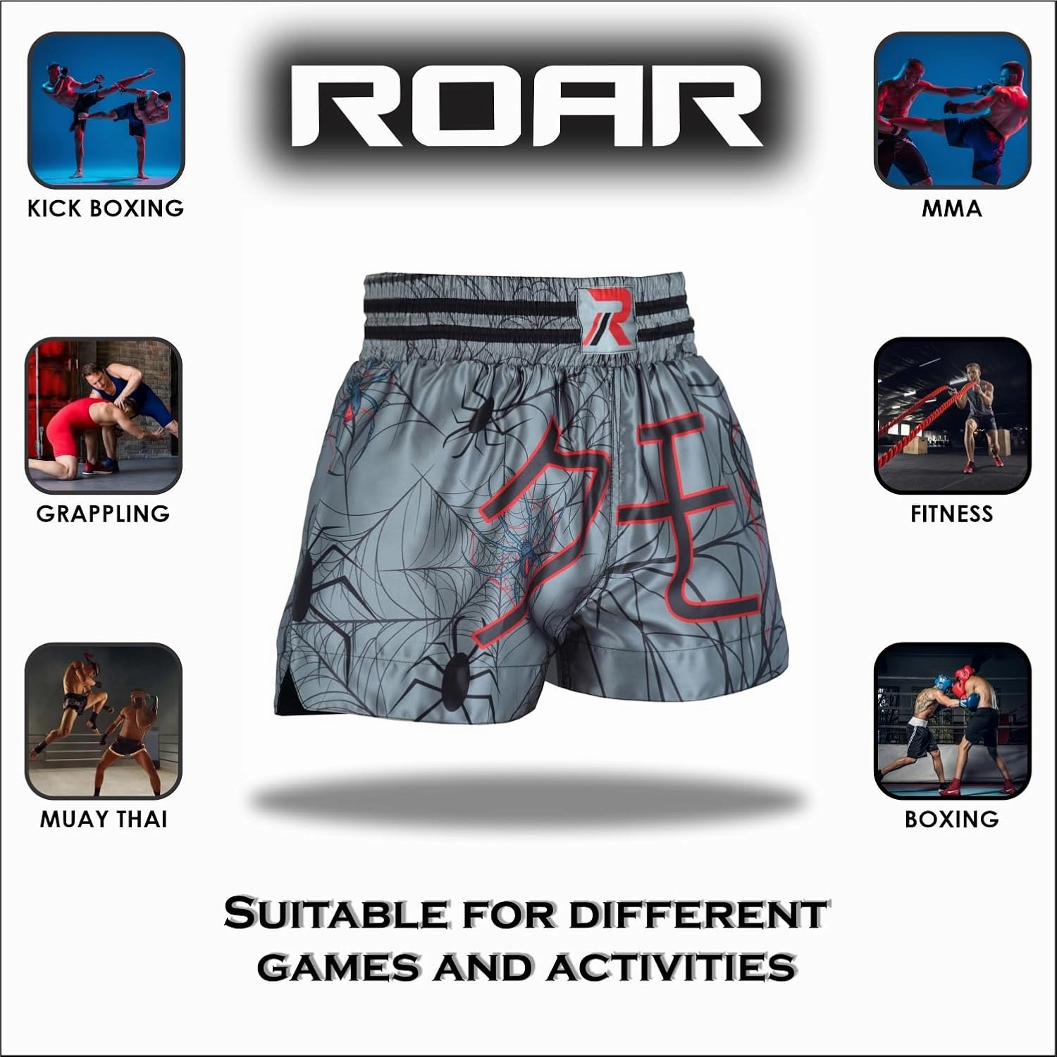 ROAR-INT Muay Thai Shorts MMA Gym Boxing Fighting Trunks Kick Martial Arts Gear