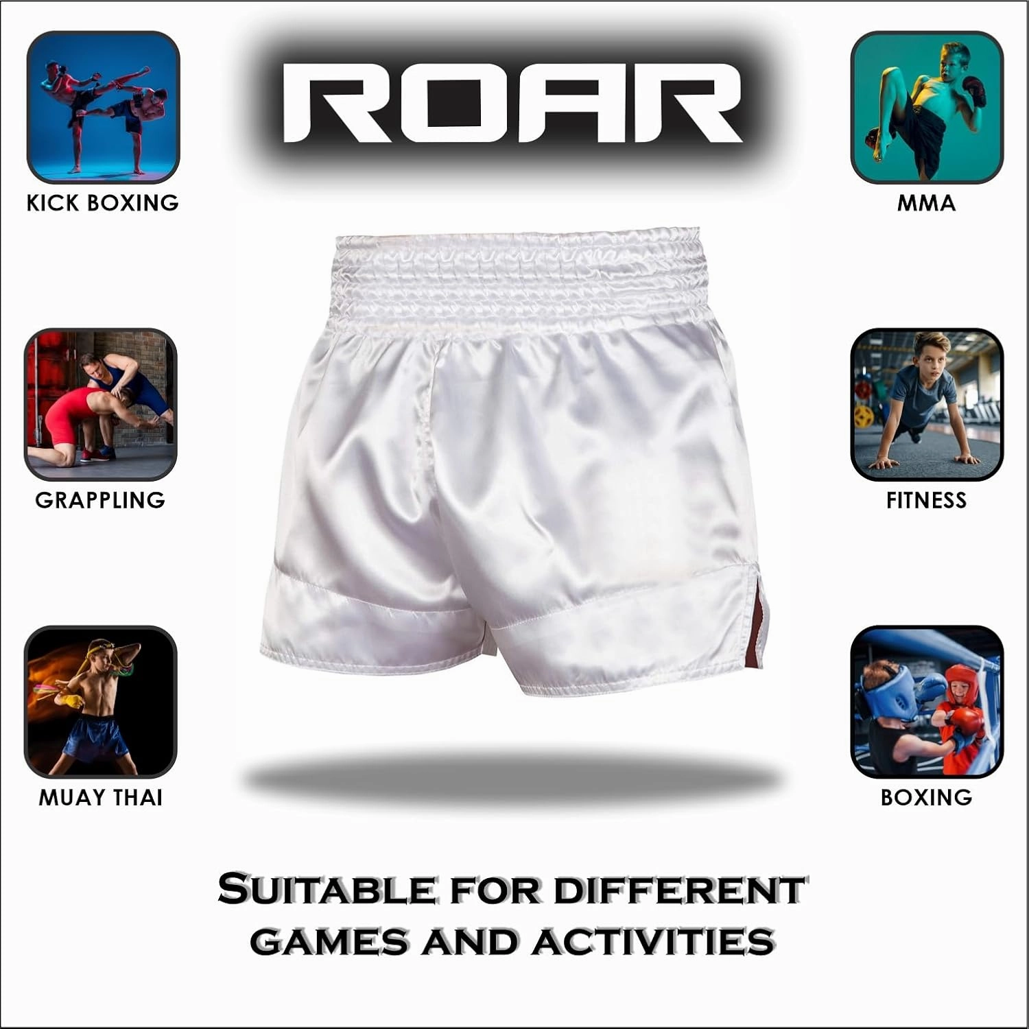ROAR-INT Muay Thai Shorts MMA Gym Boxing Fighting Trunks Kick Martial Arts Gear