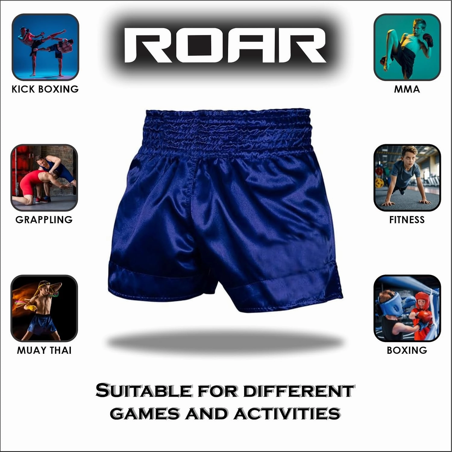 ROAR-INT Muay Thai Shorts MMA Gym Boxing Fighting Trunks Kick Martial Arts Gear