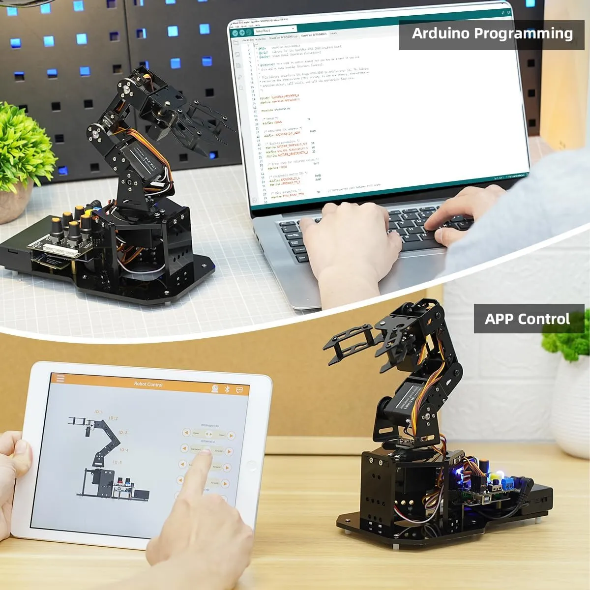 Robotic Arm with Arduino UNO, 5DOF/Axis AI Smart Robot Arm Open Source STEM Educational Building Robotics & Engineering Kits, Science/Coding/Programming Set, miniArm Standard Kit